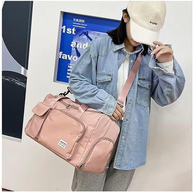 New men's and women's splash proof sports hand travel fitness shopping weekend camping overnight bags. (Pink 2)