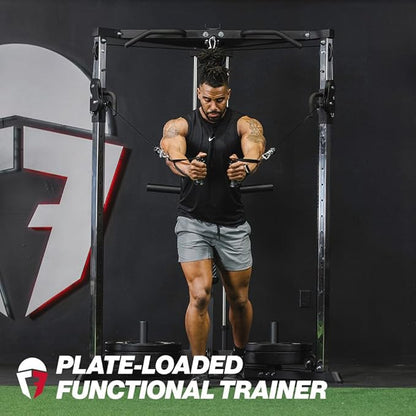 Titan Fitness Plate-Loaded Functional Trainer, Cable Crossover Machine with 660 LB Capacity, Smooth Fiberglass-Reinforced Cables, Multi-Grip Pull-Up Bar, LAT Bar, Low Row, Dual Stirrups