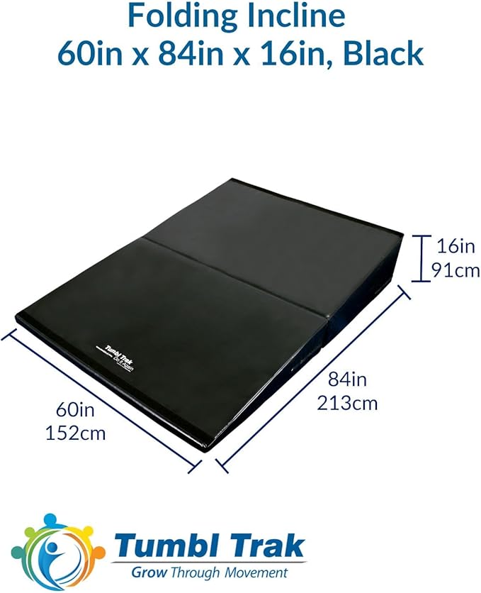 Folding Incline for Pediatric Occupational Therapy - Stimulates Balance, Core Activation, and Proprioceptive Input (Black, 60 in x 84 in x 16 in)