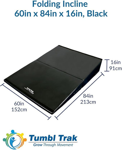 Folding Incline for Pediatric Occupational Therapy - Stimulates Balance, Core Activation, and Proprioceptive Input (Black, 60 in x 84 in x 16 in)