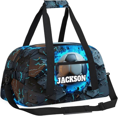 Personalized Boys Soccer Gym Duffel Bags for Kids with Custom Name Sport Training Travel Bags for Overnight Weekender
