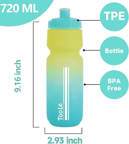 24oz Bike Water Bottle, Cycling Squeeze Water Bottle Leakproof BPA Free with Capacity Scale w/Pull Top Lid, Reusable, for Bicycle, Gym,Camping, Hiking