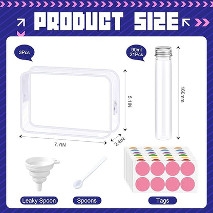 33 Pcs Protein Powder Travel Container Set 21 Pcs 90ml Reusable Powder Supplement Plastic Tubes and Portable Travel Organizer Zip Up Bags Funnels Spoons and Labels for Workout, Fitness