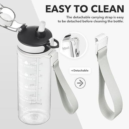 Enerbone Water Bottle, Leakproof BPA & Toxic Free, Motivational Water Bottle with Times to Drink and Straw, Fitness Sports Water Bottle with Strap for Office, Gym, Outdoor Sports