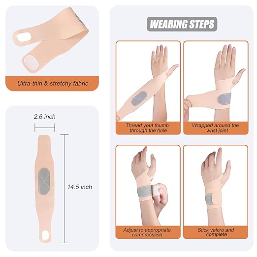 2 Pcs Ultra-Thin Wrist Brace Support for Carpal Tunnel, Pain Relief, Arthritis, Tendonitis, Elastic Wrist Wraps Right and Left Hands - Compression and Support for Fitness Enthusiasts (All Skin Tone)