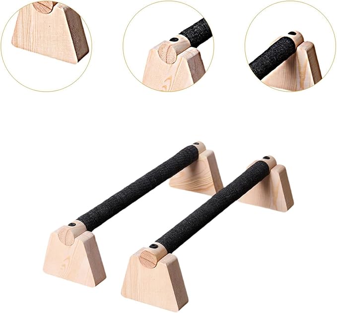 2Pcs Wood Push Up Bars for Adults, Non-Slip Base Parallettes for Strength Training, Planks, Calisthenics, Home Workout Equipment- 40CM