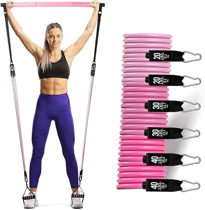 Pilates Bar Set – Home Workout Equipment, Resistance Band Bar | Fitness Gear for Women, Portable Gym Tool for Strength Training, Yoga, Full Body Toning, Core and Flexibility Workouts