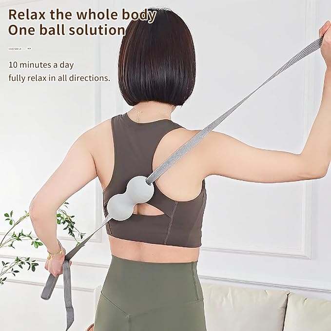 Fitness Peanut Massage Ball,Silicone Material,with Pull Rope,Fascia Ball,Double Lacrosse Massage Ball,Deep Tissue Massage Tool,Myofascial Release,Muscle Relaxation, Acupoint Massage(Grey)