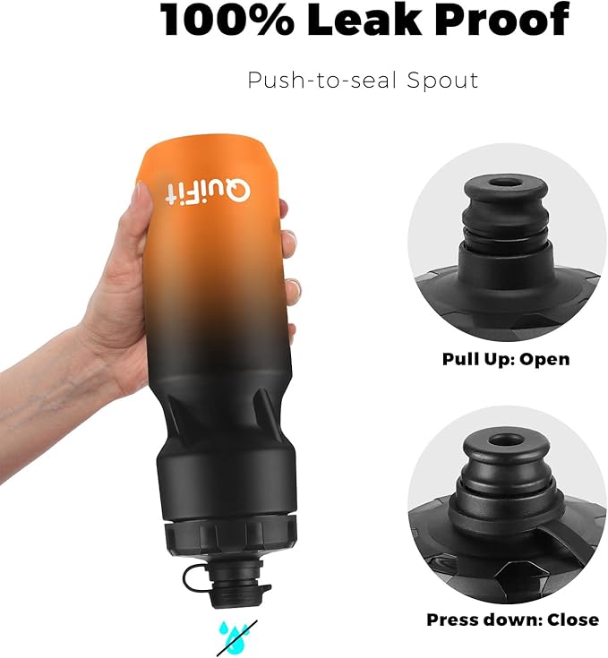 QuiFit Bike Water Bottle 4-Pack with Mud Cover, Leak Proof Running Water Bottle 24 oz, BPA Free, Mountain Bike Accessories, with Dirt Cover, Fit for Most Bicycle Cup Holders (4 pack, 24 oz)