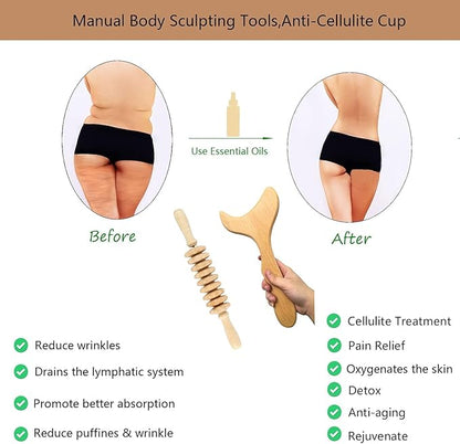 Wood Therapy Massage Tools Maderoterapia Kit Wood Massage Roller Rope Tools Kit Body Sculpting Tools for Relax Muscles