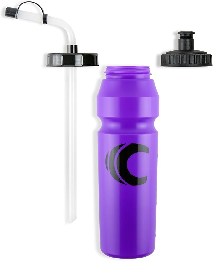 Cannon Sports 1 Liter Sports Water Bottle, BPA-Free, 34 Oz Capacity, Large Mouth, 2 lids (Straw and Squeeze), Great For Helmet Sports Such As Hockey, Lacrosse, Football, Boxing (6 Pack) (Purple)