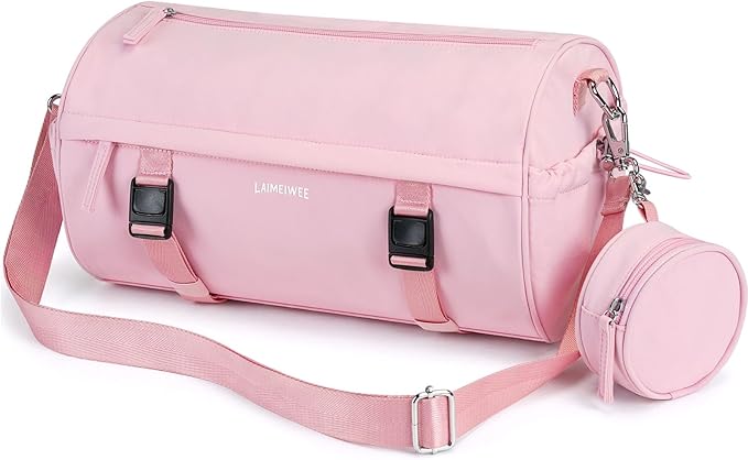 Small Gym Bag for Women Men, Mini Crossbody Travel Duffle Bag with Wet Compartment and Yoga Mat Strap, Compact Workout Bag for Sports Dance Swimming, Daily Commuting (Pink)
