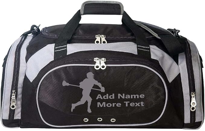 Personalized SportS Duffel Bag With Custom Name & Text - Lacrosse Black