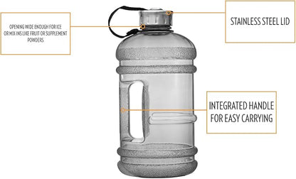 New Wave Enviro Iconic 2.2 Liter BPA Free Water Bottle with Stainless Steel Cap, Integrated Handle for Easy Carrying, Gym and Lifestyle Bottle, 2.2L Capacity, Charcoal
