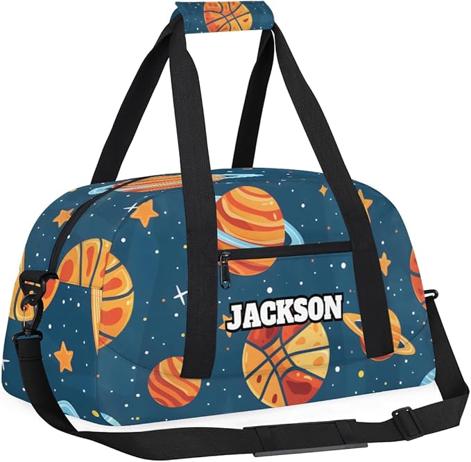Personalized Basketball Gym Duffel Bags for Kids Boys with Custom Name Sport Travel Bags for Overnight Weekender Training, Blue Space