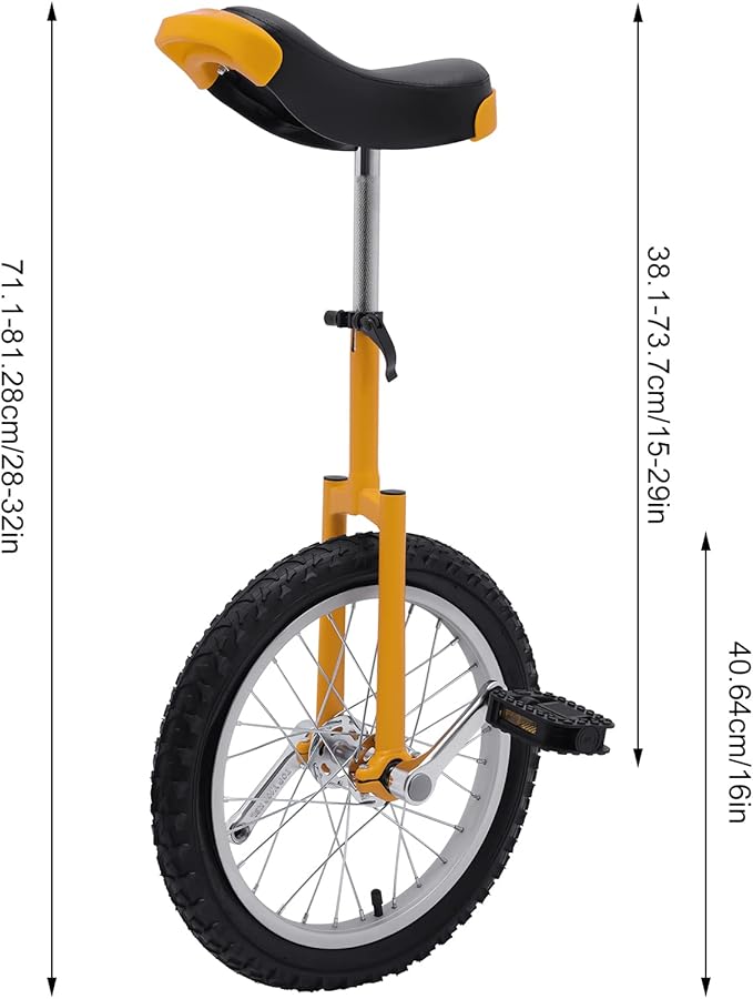 16/24 Inch Wheel Unicycle with Steel Rim, Unicycle Electric Wheel Skidproof Mountain Tire Cycling Sports Exercise with Adjustable Seat, Adults Kids Outdoor Sports Fitness Exercise Tool
