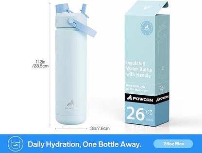 POWCAN 26 oz Insulated Water Bottle with 2-in-1 Straw and Spout Lid, Keep Cold 24H, Leak-Proof, Fits in Car Cup Holder, Stainless Steel Water Bottle for Sports, Travel, Gym, and School (Bubble Bay)