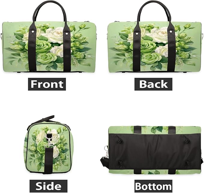 Travel Duffel Bag Flower Floral Green Sport Tote Gym Bag Waterproof Foldable Carryon Weekend Overnight Training Handbag Sports Duffle Bags for Women Men Boys Girls
