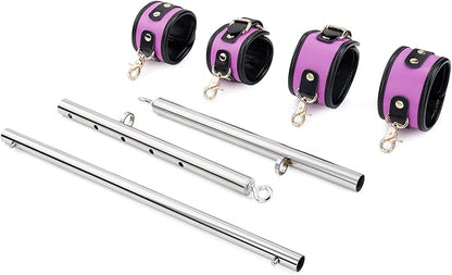 Spreader Bar Heavy Duty Stainless Steel Expandable Bar Home Gym with 4pcs Furry Crocodile Red Adjustable Strap,Sports Aid Training Pilates Aid Kit,Indoor Yoga Set