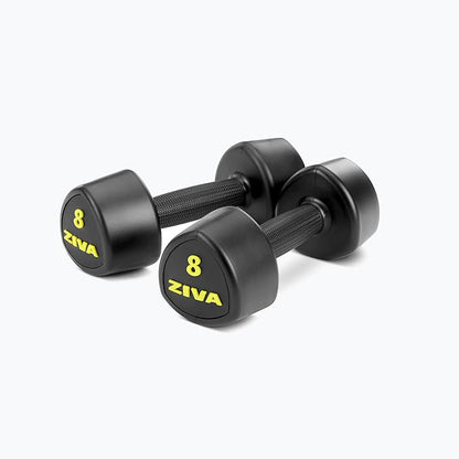 ZIVA RPU Tribell Dumbbell Pair – Premium Urethane-Coated Hand Weights with Ergonomic textured Grip & Steel Core – 2–20 lb Sets in Multiple Colors for Strength Training