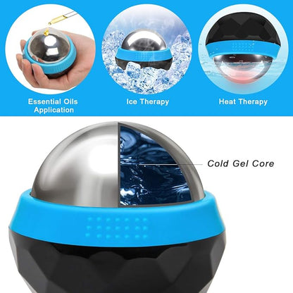 Coolrunner Cold Massage Roller Ball, Cryosphere Cold Massage Ball- Heat Therapy & Cold Therapy Relief with Cold Gel Core- Helps with Muscles Recovery and Inflammation for Shoulders, Neck (Black Blue)