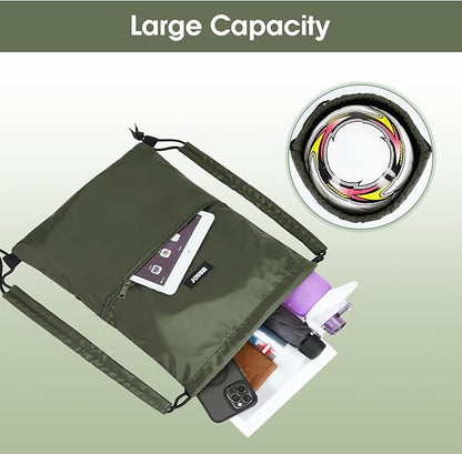 WANDF Drawstring Backpack Sports Gym Bag with Shoulder Pads Water Resistant String Bag Cinch Bag for Women Men (Dark Green)