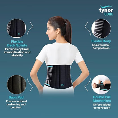 TYNOR Back Brace for Lower Back Pain - Back Support Belt for Women & Men - Breathable Design With Lumbar Support Pad - Lumbo Sacral Belt for Lower Back Pain - Black, Large, 1 Unit