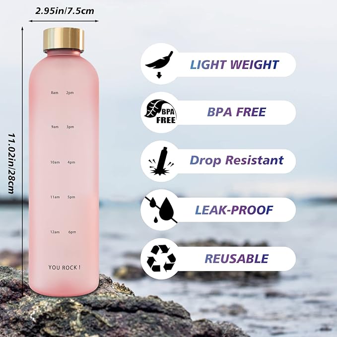 32oz Water Bottles with Times to Drink, Motivational Water Bottle with Time Marker, BPA Free Reusable Water Bottle with Hydrating Reminder for Gym Fitness Workout Travel