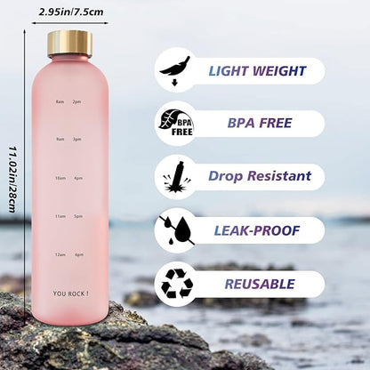 32oz Water Bottles with Times to Drink, Motivational Water Bottle with Time Marker, BPA Free Reusable Water Bottle with Hydrating Reminder for Gym Fitness Workout Travel