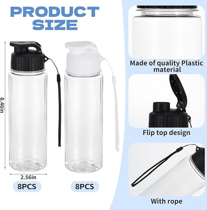 16 Pack Plastic Water Bottles Bulk with Handle Strap, 17oz Sports Water Bottles Reusable Drinking Cups Lightweight Leakproof Flip Top Bottle for Adults Gym Fitness Sports (White & Black)