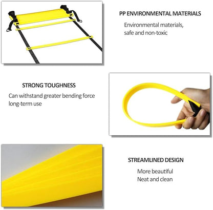 OFYDNR Speed Agility Ladder Training Set, 12 Rung 20Ft Agility Ladder, 12 Disc Cones, 4 Steel Stakes, Resistance Parachute with Carry Bag
