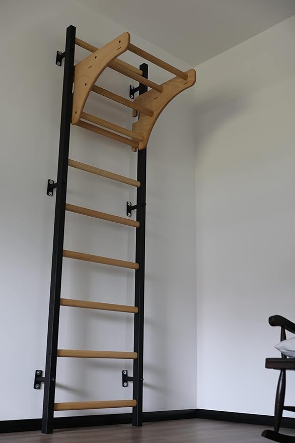 Wooden Swedish Ladder Wall Stall Bar - Indoor Chin Up Bar Workout Equipment for Home Exercise, Physical Therapy, Gymnastics, Fitness