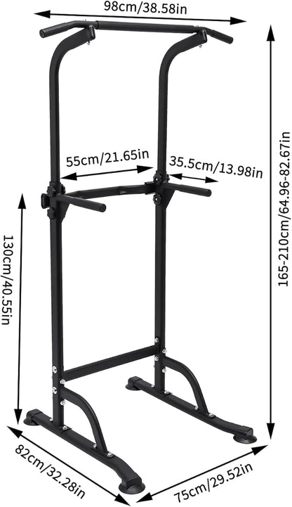 Parallel Bars Power Tower Adjustable Dip Station Pull Up Bar Push Up for Home Gym Strength Training Body Building Workout Equipment Standing Pull Up Pillar Impregnation Station, Black