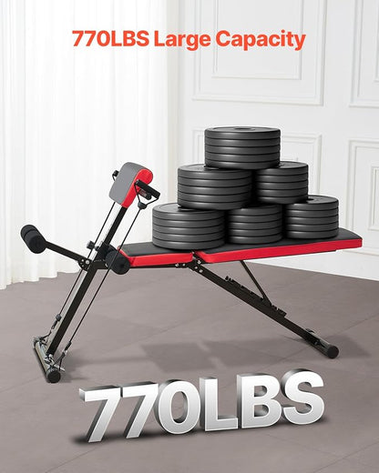 VEVOR Multi-Functional Weight Bench for Full Body Workout, Roman Chair Hyperextension Bench, Adjustable & Foldable Equipment for Back Arm Core Ab Workout, Sit Up Exercise Machine for Home Gym