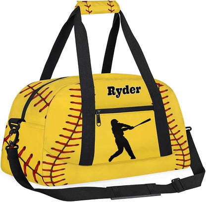 Personalized Sports Training Bag for Boys, Custom Name Baseball Carry On Weekender Gymnastics Gym Bag for Men Travel Business Trip, Yellow Baseball