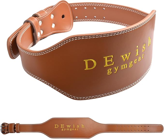 10 Adjustable Holes Genuine Leather Weightlifting Belt, 4”& 6”Width, Double Prong Power Belt for Gym Bodybuilding, weightlifting, powerlifting, squats and deadlifts