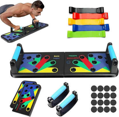 Adjustable Push up Board for Men | 20-in-1 Multi-Functional Foldable Fitness Board | Strength Training Board for Women and Men | Home Gym Workout Equipment with 5 Resistance bands