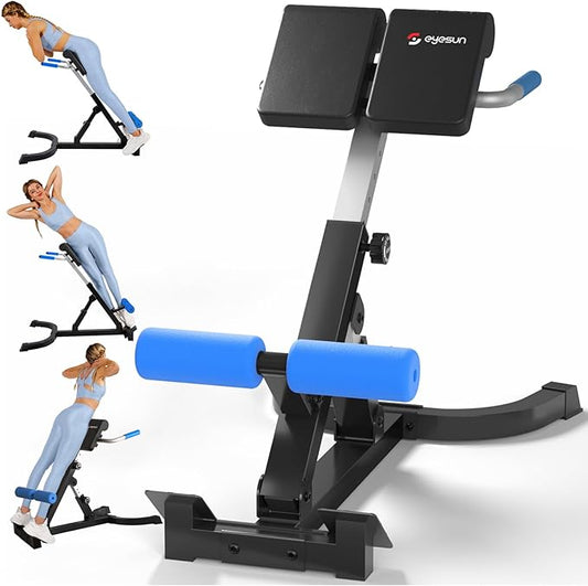 Foldable Back Extension Machine, Roman Chair, Adjustable Ab Back Extension Machine,Core Strength Trainer,Back Exercise Machine for Glute,Ab Workouts,Full All-in-One Body Workout&Home Gym Fitness（Blue）