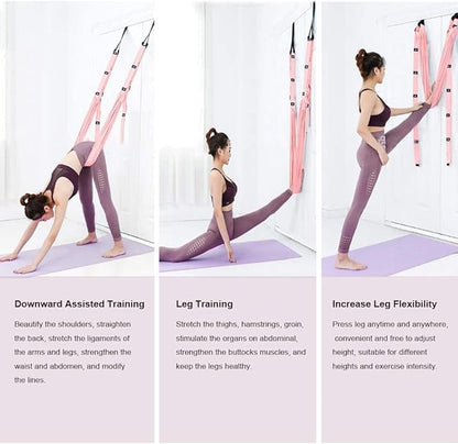 Yoga Stretching Strap, Adjustable Height Leg Stretcher Waist Back Stretch Band Aerial Yoga, Anti-gravity Inversion Exercises Door Flexibility Tensile Trainer for Rehab Pilates Dance Splits (Pink)