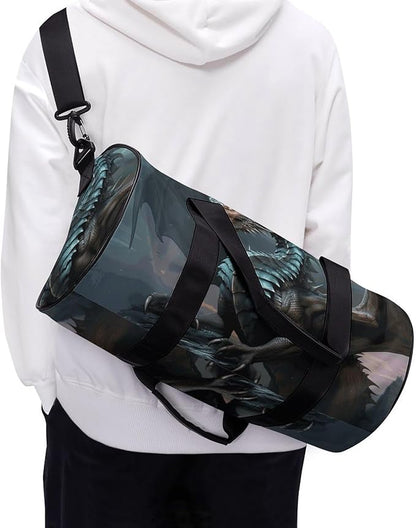Sports Gym Bag for Women Men Travel Duffel Bag Cool Dragon Weekender Bag Canvas Carry on Overnight Bag for Travel Swimming Fitness Workout Sports Duffle Bag, 17.7in/9in/9in, style