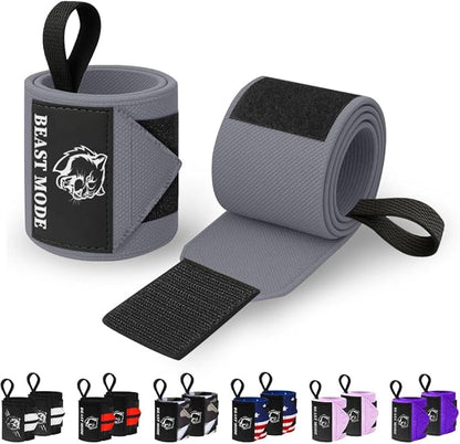 TECEUM Weightlifting Wrist Wraps with Thumb Loop – Gray – Beast Mode – 12 inch – Heavy-Duty Workout Wrist Support & Protection – Ideal for Powerlifting, Strength Training, Bodybuilding