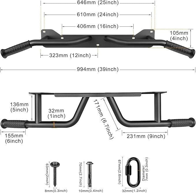 Kipika Heavy Duty Wall Mounted Doorway Pull Up Bar, Multifunctional Chin Up Bar, Portable Fitness Door Bar, Body Workout Home Gym System