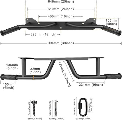Kipika Heavy Duty Wall Mounted Doorway Pull Up Bar, Multifunctional Chin Up Bar, Portable Fitness Door Bar, Body Workout Home Gym System