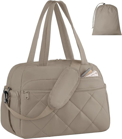 HOTOR Gym Bag for Women - Lightweight Travel Duffle Bags with Wet Pocket & Separate Shoe Bag, Multi-Pocket Carry on Weekender Duffel for Sports, Fitness, Overnight Trip, Brown, 16.5" x 7.5" x 11.9"