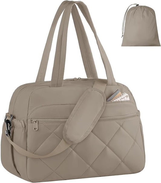 HOTOR Gym Bag for Women - Lightweight Travel Duffle Bags with Wet Pocket & Separate Shoe Bag, Multi-Pocket Carry on Weekender Duffel for Sports, Fitness, Overnight Trip, Brown, 16.5" x 7.5" x 11.9"