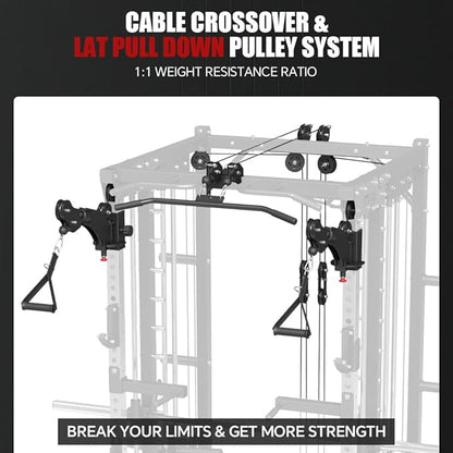 FAGUS Commercial Smithe Machine with Dual Weight Stacks, Power Cage Squat Rack with Lever Arm & Leg Press Attachment, Multi-Function Linear Bearing Cable Crossover Machine for Home Gym