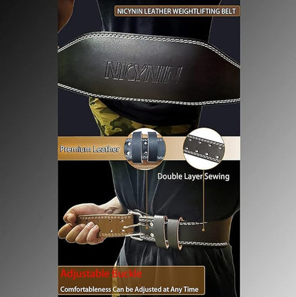 Leather Weight lifting Belt for Men - 6 Inch Padded Lumbar Back Support Belts, Workout Waist Brace for Weightlifting Powerlifting Deadlifts Squat Strength Training Fitness