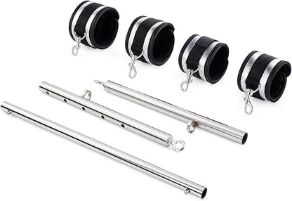 Spreader Bar Heavy Duty Stainless Steel Expandable Silver Bar Home Gym with 4pcs PU Purple Adjustable Strap,Sports Aid Training Fitness Gear Pilates Aid Kit,Yoga Set