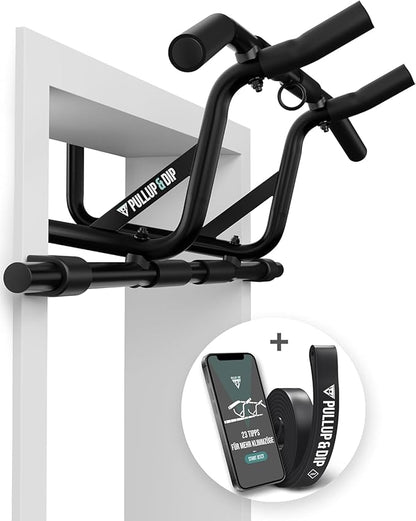 PULLUP & DIP Pull-up bar for door frames for hanging without screws and no slipping, professional door bar, pull-up bar with padded handles