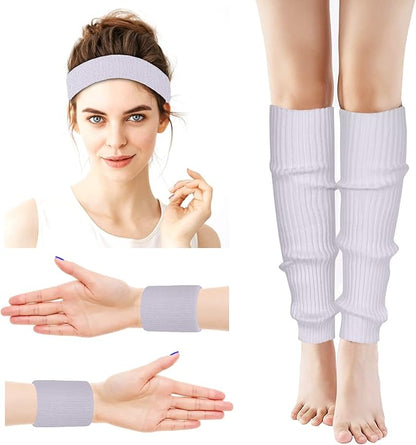 Leg Warmers for Women 80s Headband Wristbands Neon Leg Warmers Set for Sport Yoga - 80s Workout Clothes 90s Outfit for Women